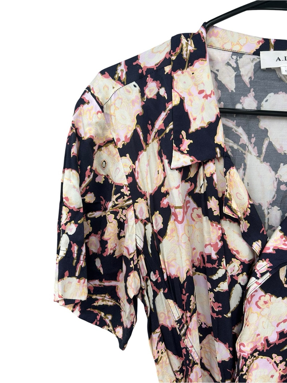 A.L.C. Emery Maritime Navy and Blush Floral High-Low Wrap Dress - Size 12 - Maxi - Picture 4 of 12